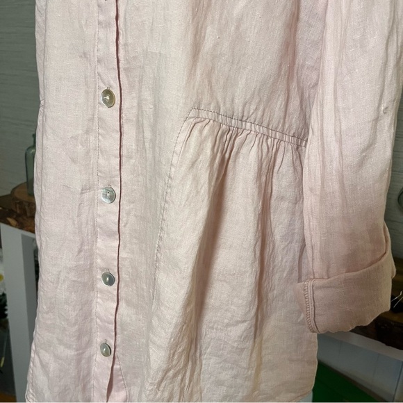 Sigrid Olsen Womens M Pink Button Up Shirt 100% Linen Tunic Top Roll Tab Sleeve - Picture 3 of 8
